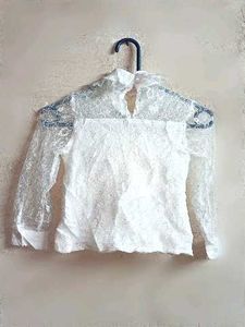 Girls Partywear Lace Top Layered White