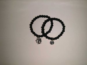 Black Beaded Charm Bracelets - Set of 2