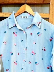 Light Blue Printed Cotton Shirt Size-42