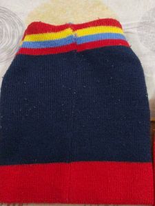 Red &amp; Blue Knit Baby Cap with Fun Patch