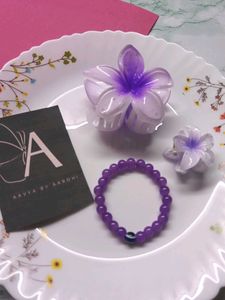 Purple Bead Bracelet &amp; Hair Clips