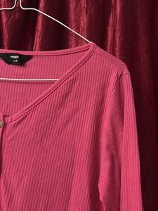 Pink Knit Button-Down Top