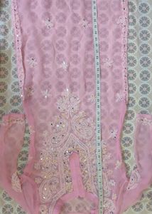 Pink Embroidered Mirror Work Kurti And Inner