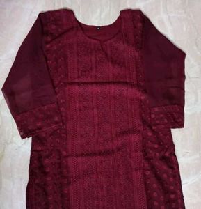 Maroon Embroidered Kurta