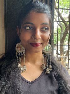 Mirror Long Oxidised Earring