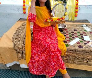 Red Bandhani Print Kurta Set