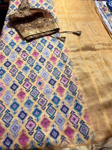 golden yollwe cotton silk saree