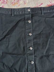 Button Front Denim Skirt