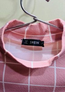 Pink Grid Mock Neck Top