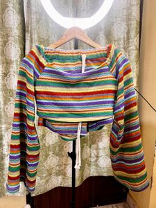 Colorful Striped Knit Crop Top