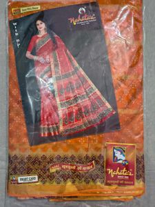 Mahata's Orange & Red Saree with Blouse