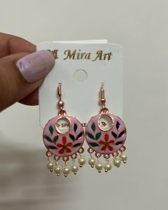 Baby Pink Floral Mini Jhumki Pearl Drop Earrings