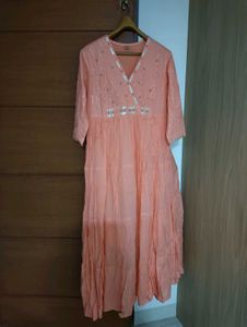 Coral Ethnic Gown with Silver Embroidery✨