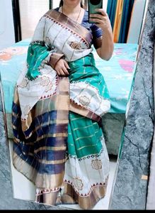 new zari Checked batik hand block print Saree