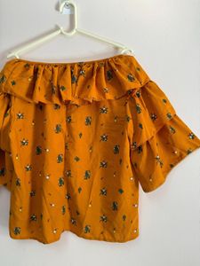 Chic Mustard Floral Off-Shoulder Top