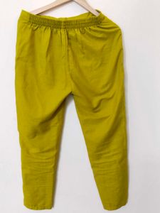 Lime Yellow Kurta Set With Yoke Embroidery