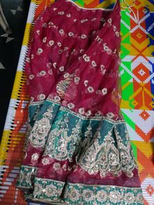 Green Embroidery Half Saree