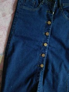 Denim Button-Front Skirt