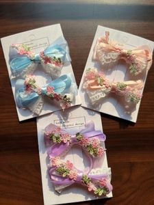 Floral Lace Bow Hair Clip Set Korean (1)