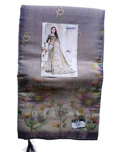 Gray &amp; Purple Tissue Saree with Floral Print | Shi