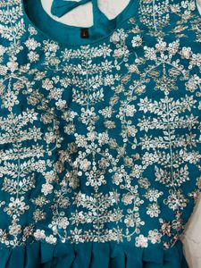Teal Embroidered Wedding  Dress