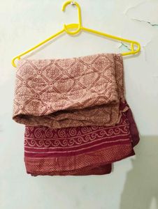Red And Nude Color Cotton Mulmul Saree