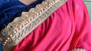 Elegant Pink &amp; Gold Embroidered Saree