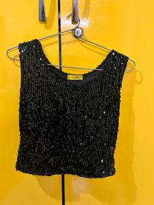 Mint Green Layered Skirt with Black Sequin Choli