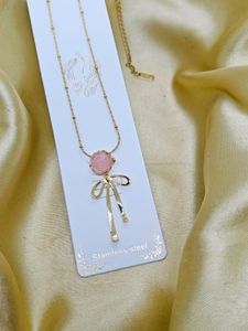 Anti Tarnish Rose Bow Golden Necklace