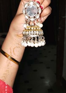 Mirror Jhumka Earrings with Pearl Detail