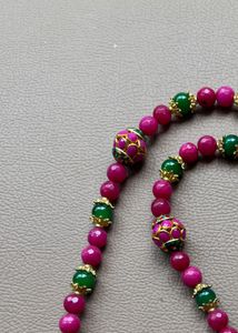 Pink And Green Agata Beaded Necklace