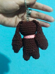 Crochet Brown Bunny Keychain .
