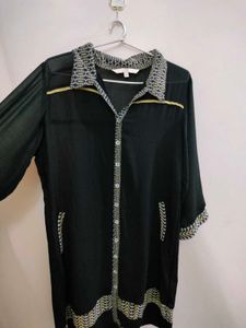 Black Patterned Long Kurta (Size L)