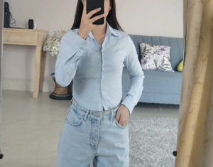 Light Blue Crop Top Shirt