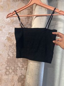 Trendy Black Cropped Tank Top, Bust- 34-38