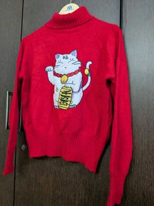 Red Lucky Cat Sweater