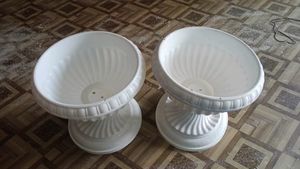 2 Pcs Flower Plastic Pot White