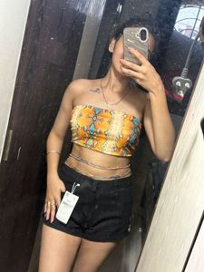 SET OF 2 Snakeskin Print Tube Top And Black Shorts