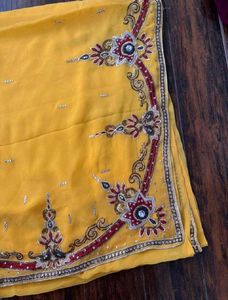 Mustard Yellow Embroidered Saree With Blouse