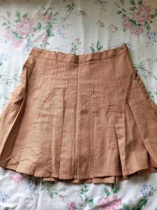 Brown Pleated Mini Skirt