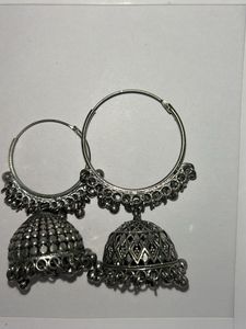 Silver Tone Jhumka Hoop Earrings
