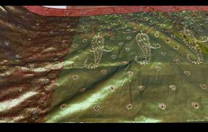 Olive Green Embroidery Work Saree