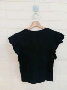 Zara Black Ruffle Sleeve Top