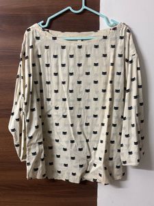 Cute Cat Print Top
