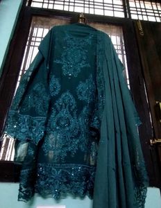 New Teal Blue Heavy Embroidered Kurta Set