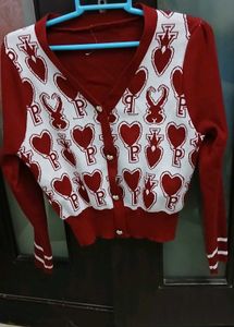 Cute Heart Pattern Cardigan L Size