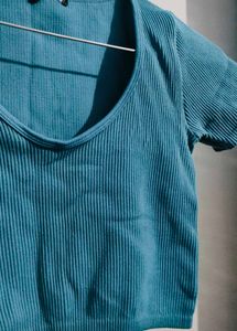Teal Ribbed Crop Top