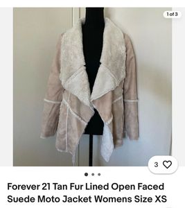 Forever 21 Tan Fur Lined Open Faced Suede Moto Jac