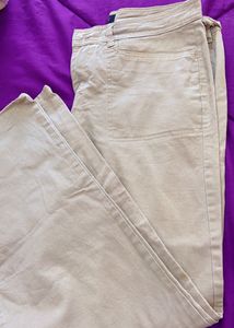beige wide length straight leg jeans