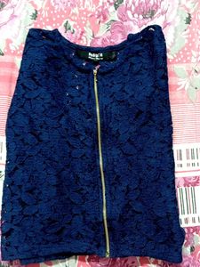 Navy Blue Lace Zip-Up Jacket